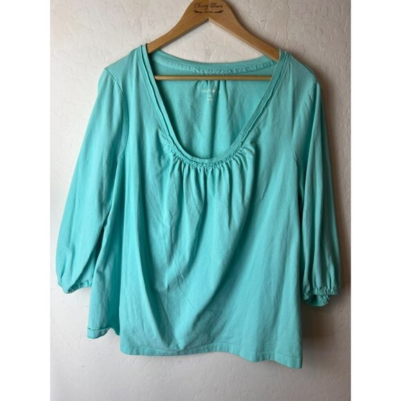 Fashion Bug 100% Cotton Turquoise Scoop Neck 3/4 Tee 1X - Picture 2 of 6
